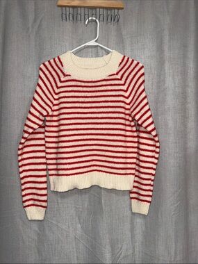 SO Raglan Cream and Red Striped Crewneck Sweater
